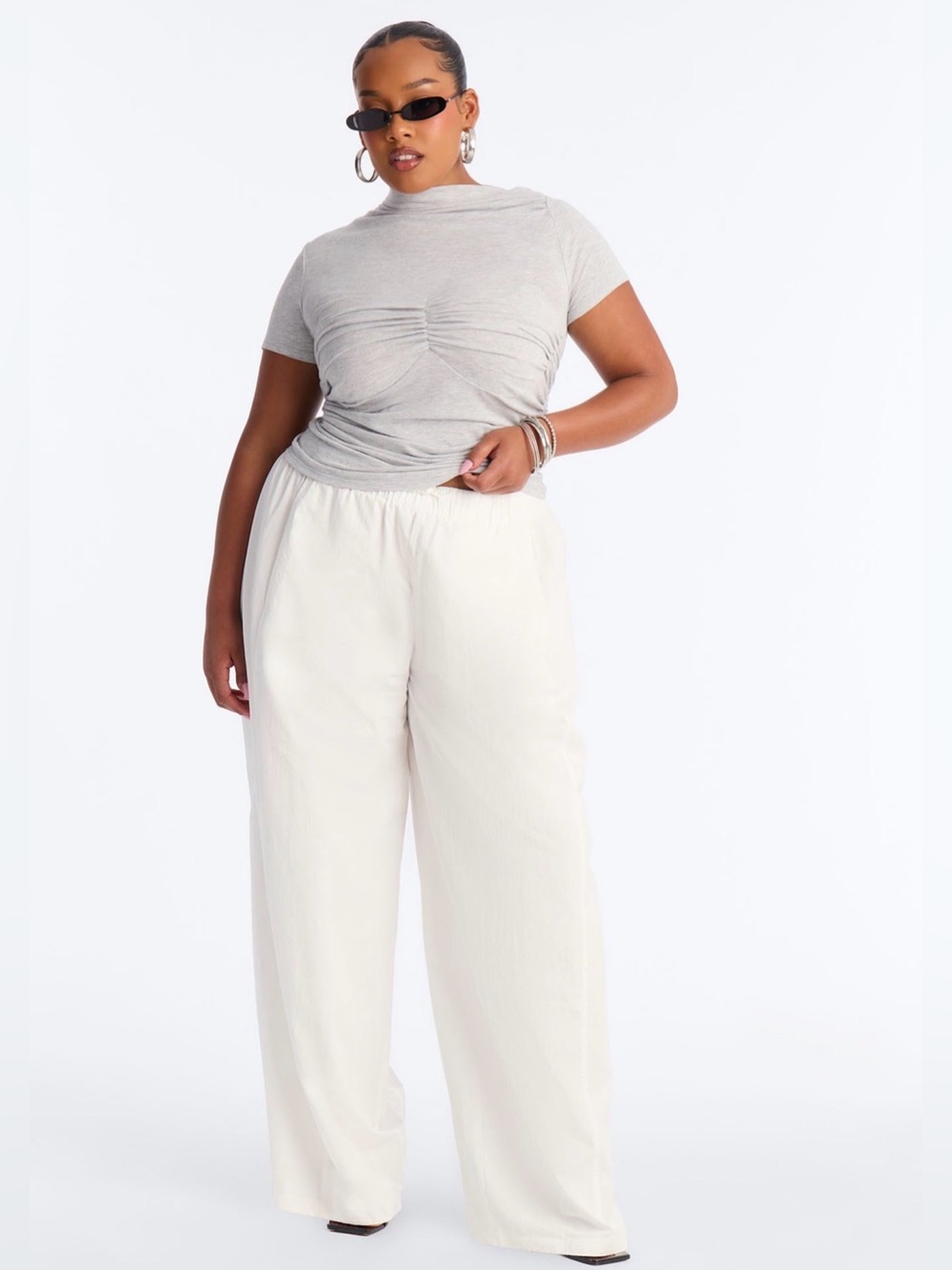 Wide Leg Low Rise Drawstring Cream Pants 32” - Picture 1 of 4